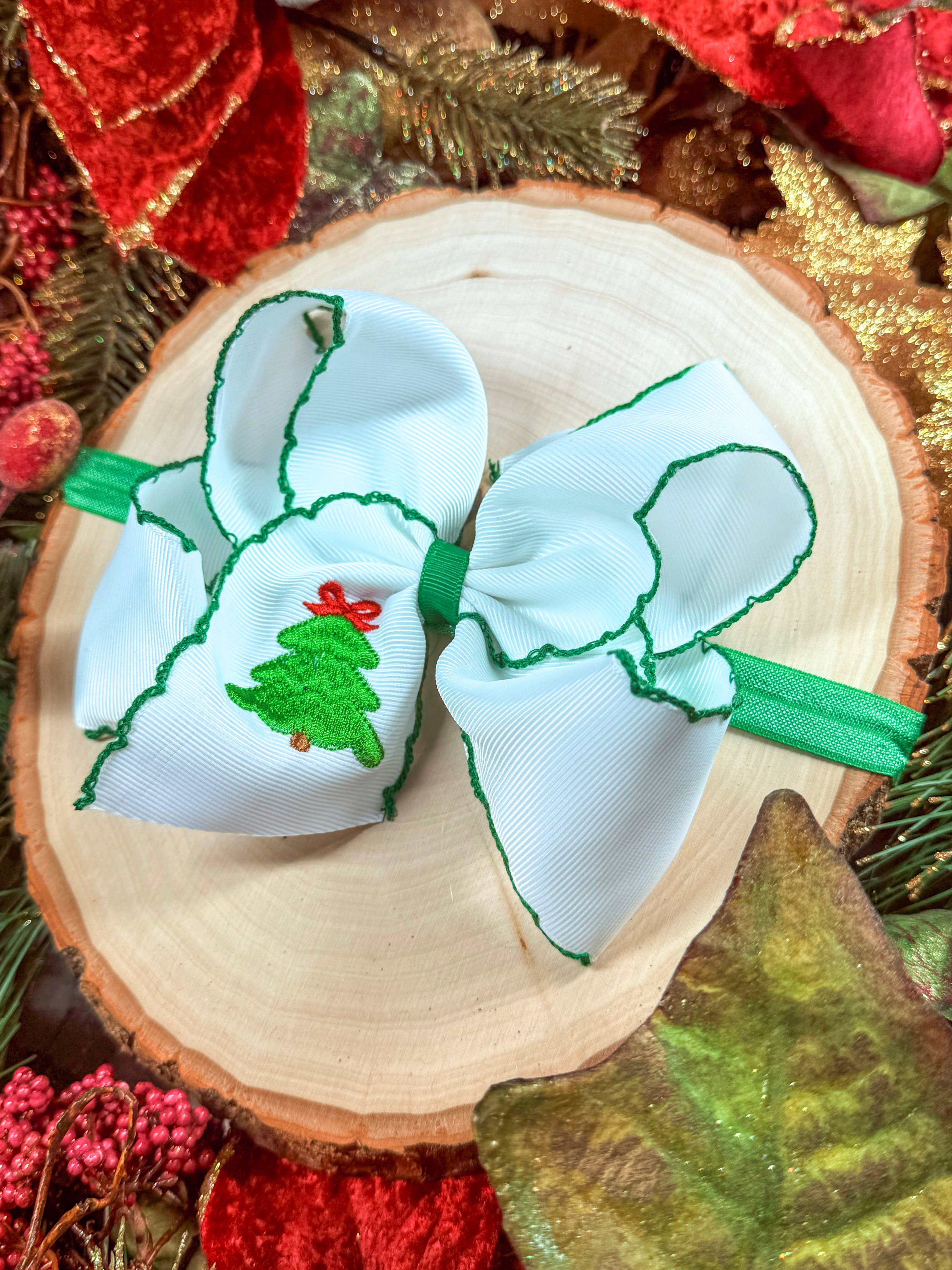 Christmas Tree Moonstitch Bow Headband: Christmas 2025