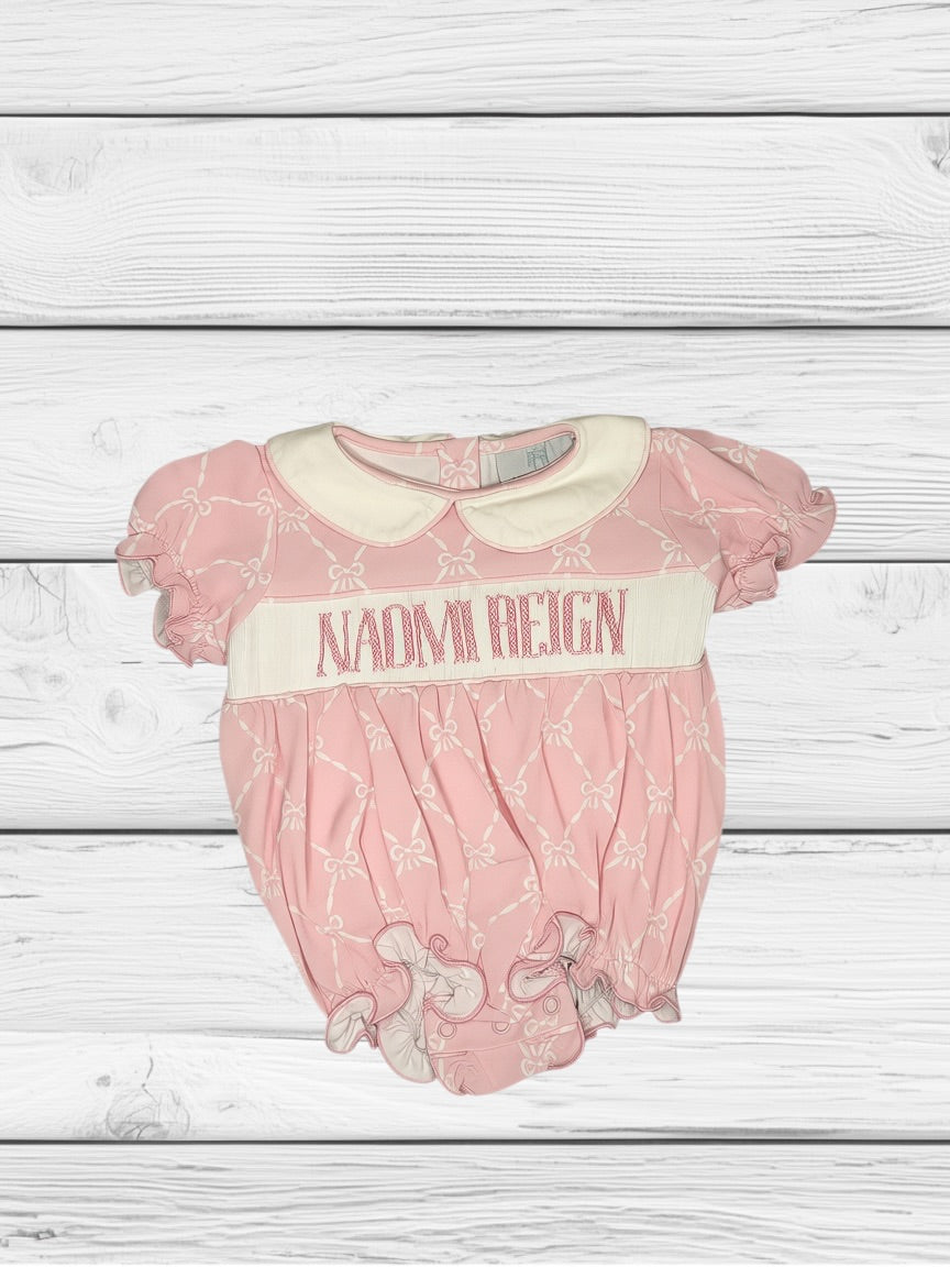 Naomi Reign - 3M - Knit Pink Bows - Custom Ellie Bubble