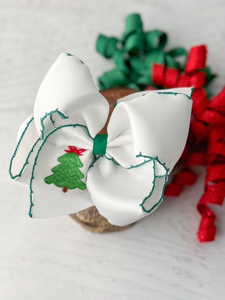 Christmas Tree Embroidered Moonstitch Hair Bow - Ann + Reeves Kids