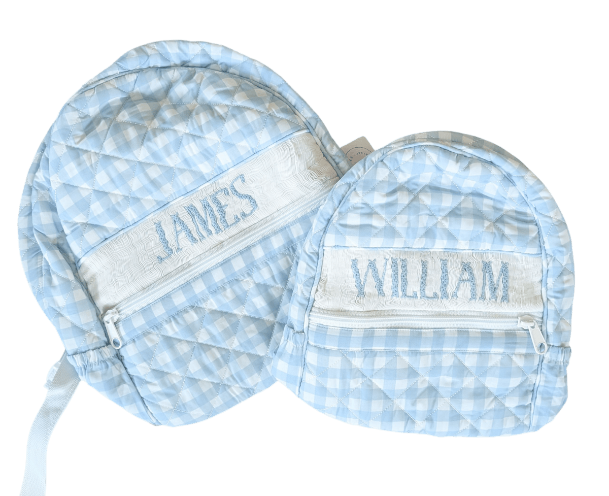 Custom Quilted Backpack - Classic Blue Gingham - Ann + Reeves Kids