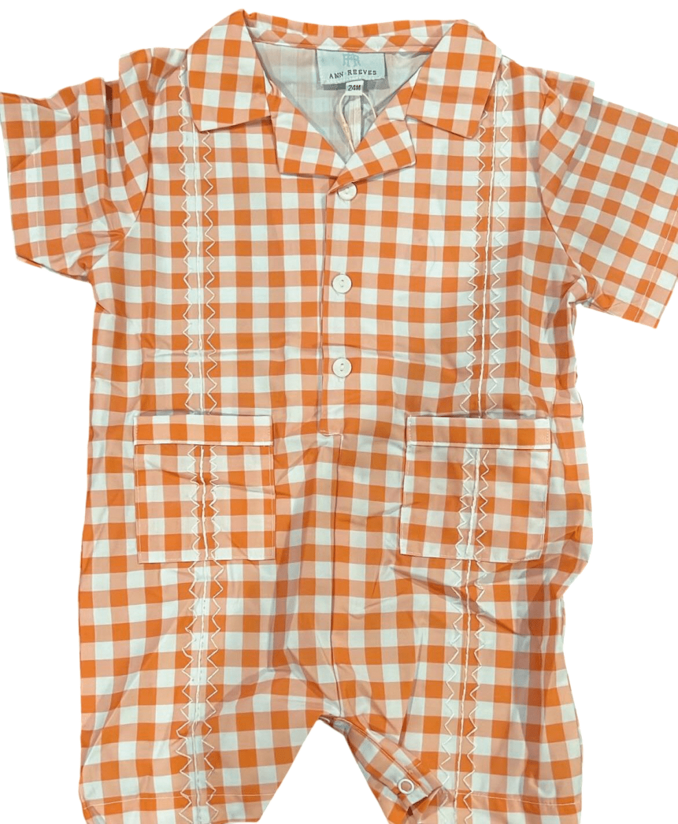 Gameday Gingham - Burnt Orange Edition - Boys Romper - Ann + Reeves Kids