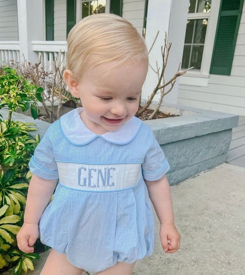 Handmade Custom Smocked Blue Gingham Bubble - 8-12 Week Delivery Time 2T Handmade Custom Smocked Blue Gingham Bubble - 8-12 Week Delivery Time 2T