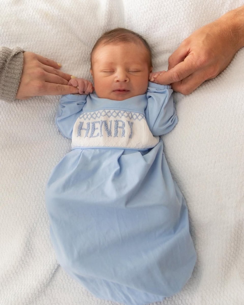 Solid Blue Baby Snuggles Custom Nightgown and Cap - Ann + Reeves Kids