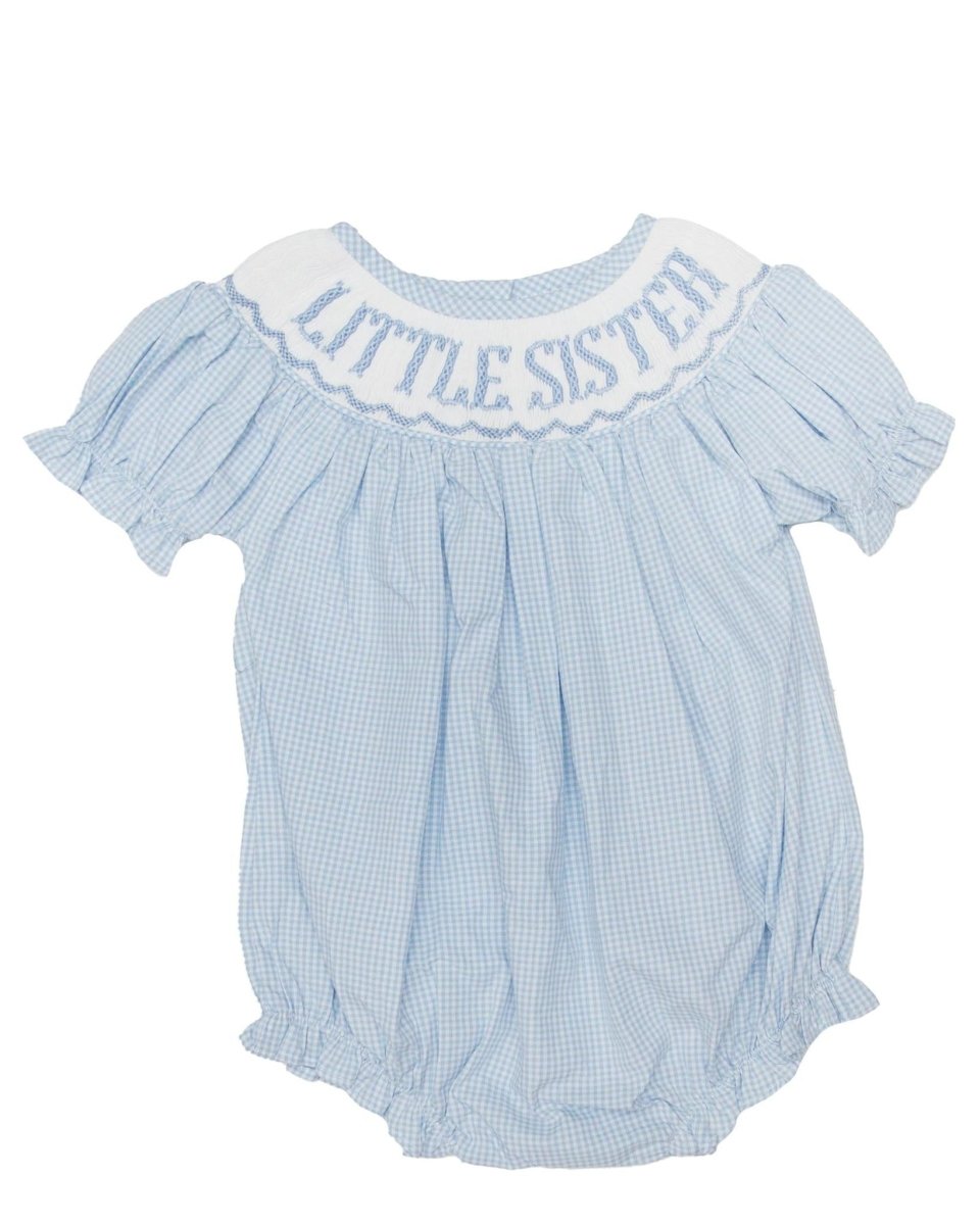 Smocked Little Sister Bubble- Blue Gingham