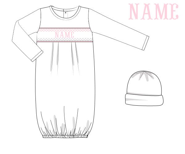 Pink Baby Snuggles - Custom Smocked Pima Gown and Hat - Ann + Reeves Kids
