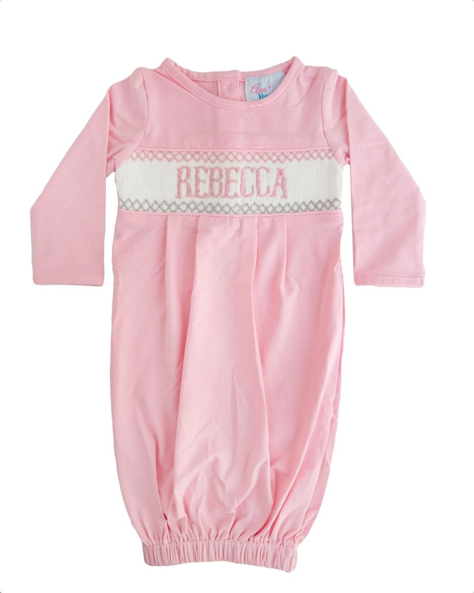 Solid Pink Smocked Custom Nightgown and Cap for Newborns