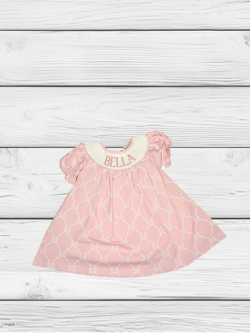 Bella - NB - Knit Pink Bows - Custom Emmie Dress
