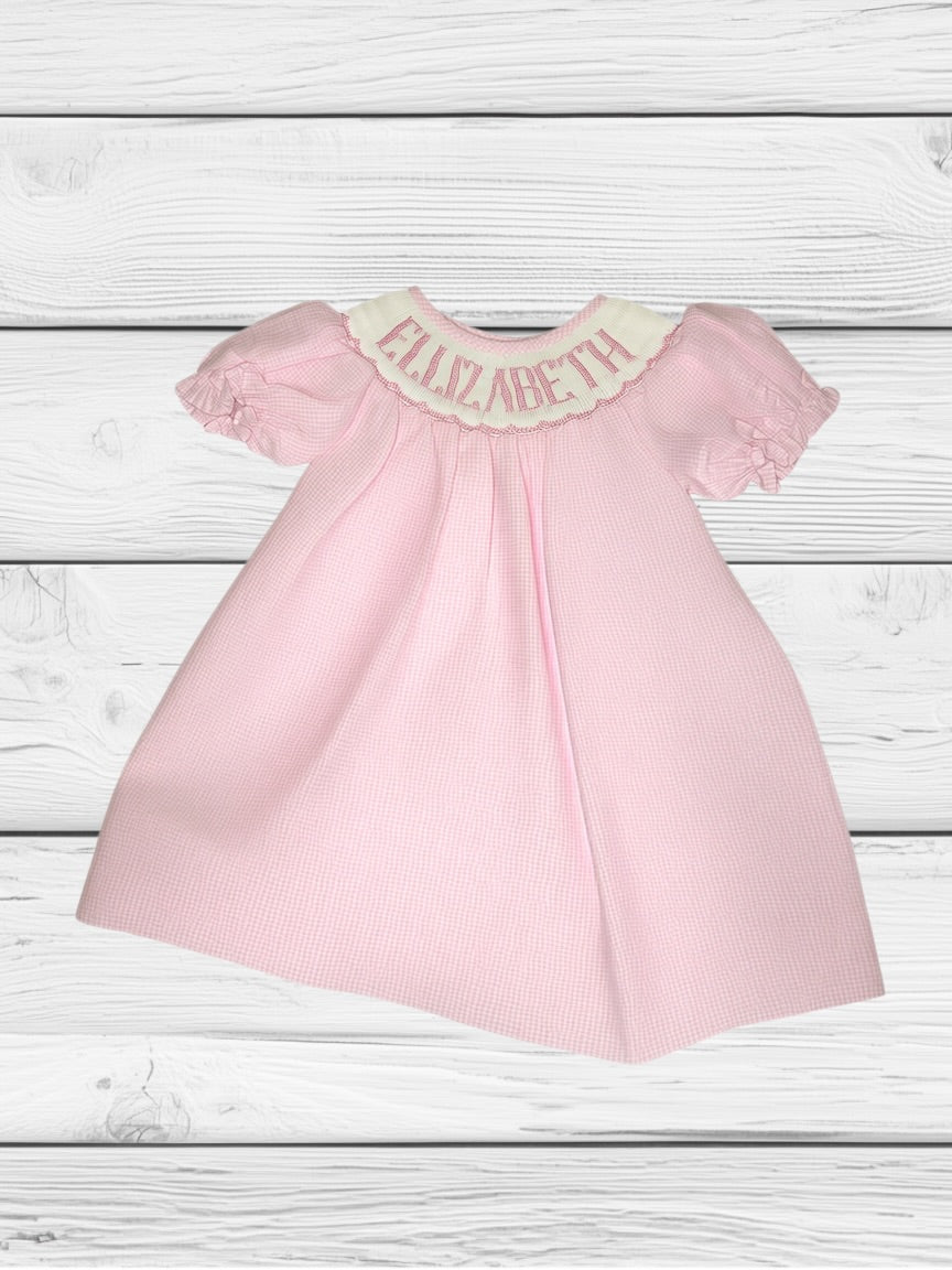 Elizbeth - 12M - Pinking Gingham - Custom Emmie Dress