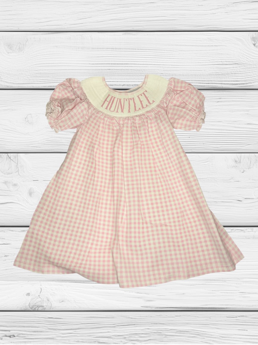 Huntlee - 4T - Knit Pink Gingham - Custom Emmie Dress