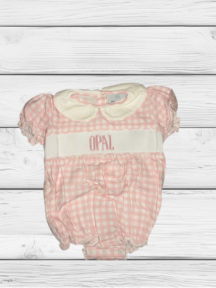 Opal - 6M - Knit Pink Gingham - Custom Ellie Bubble