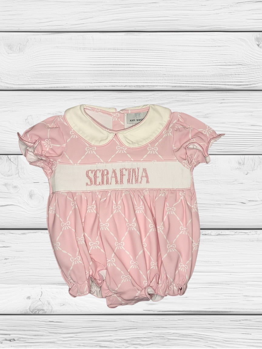 Serafina - 3M - Knit Pink Bows - Custom Ellie Bubble