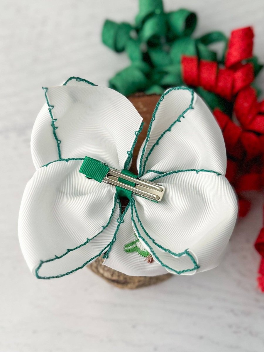 Christmas Tree Embroidered Moonstitch Hair Bow - Ann + Reeves Kids