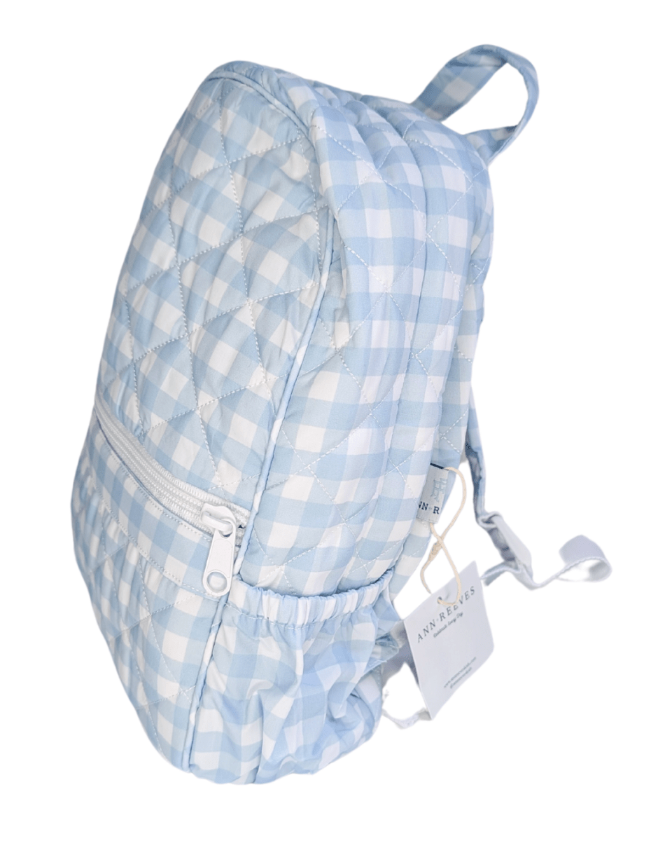 Custom Quilted Backpack - Classic Blue Gingham - Ann + Reeves Kids