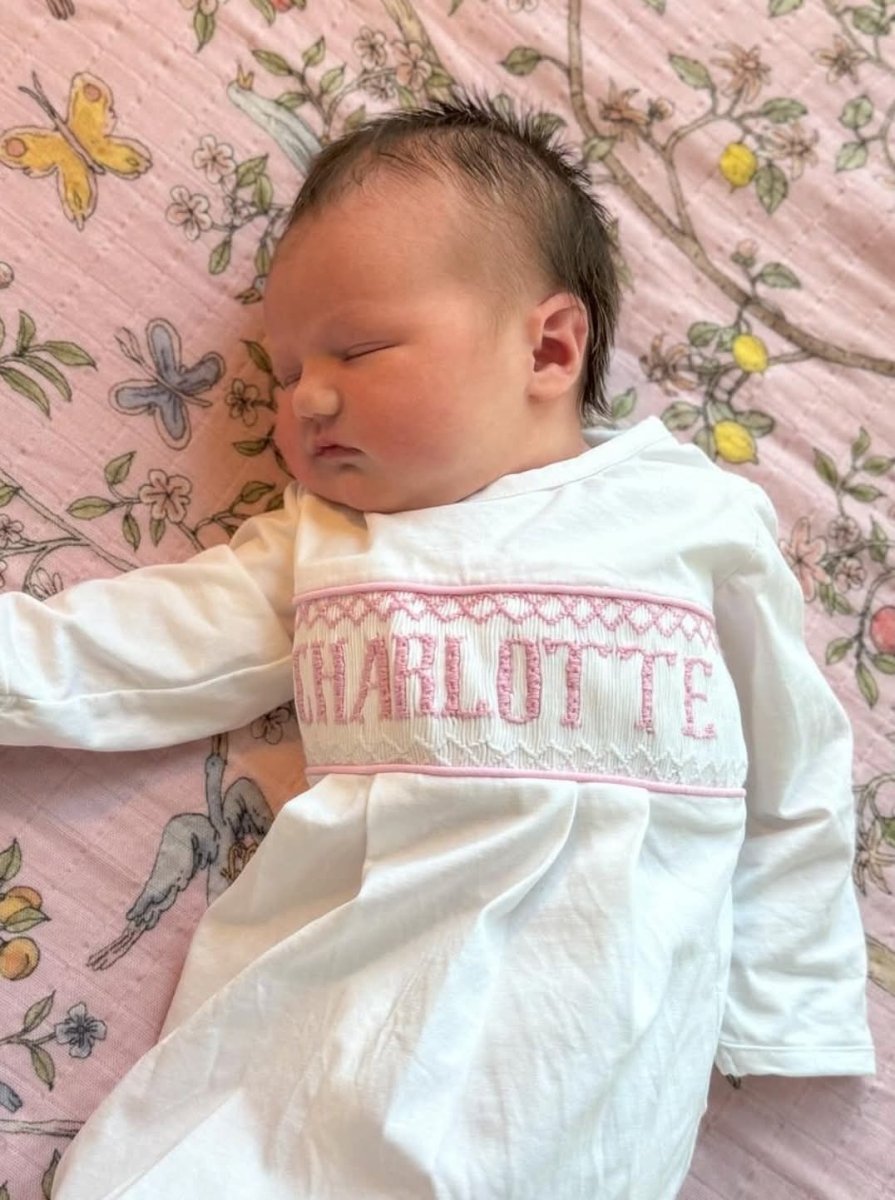 Pink Baby Snuggles - Custom Smocked Pima Gown and Hat - Ann + Reeves Kids