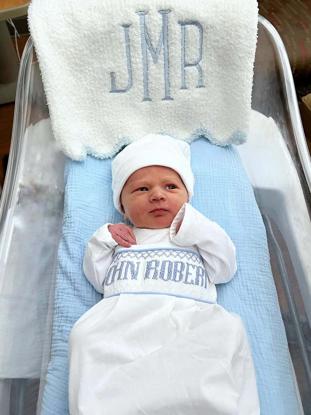 Blue Baby Snuggles - Custom Smocked Pima Gown and Hat