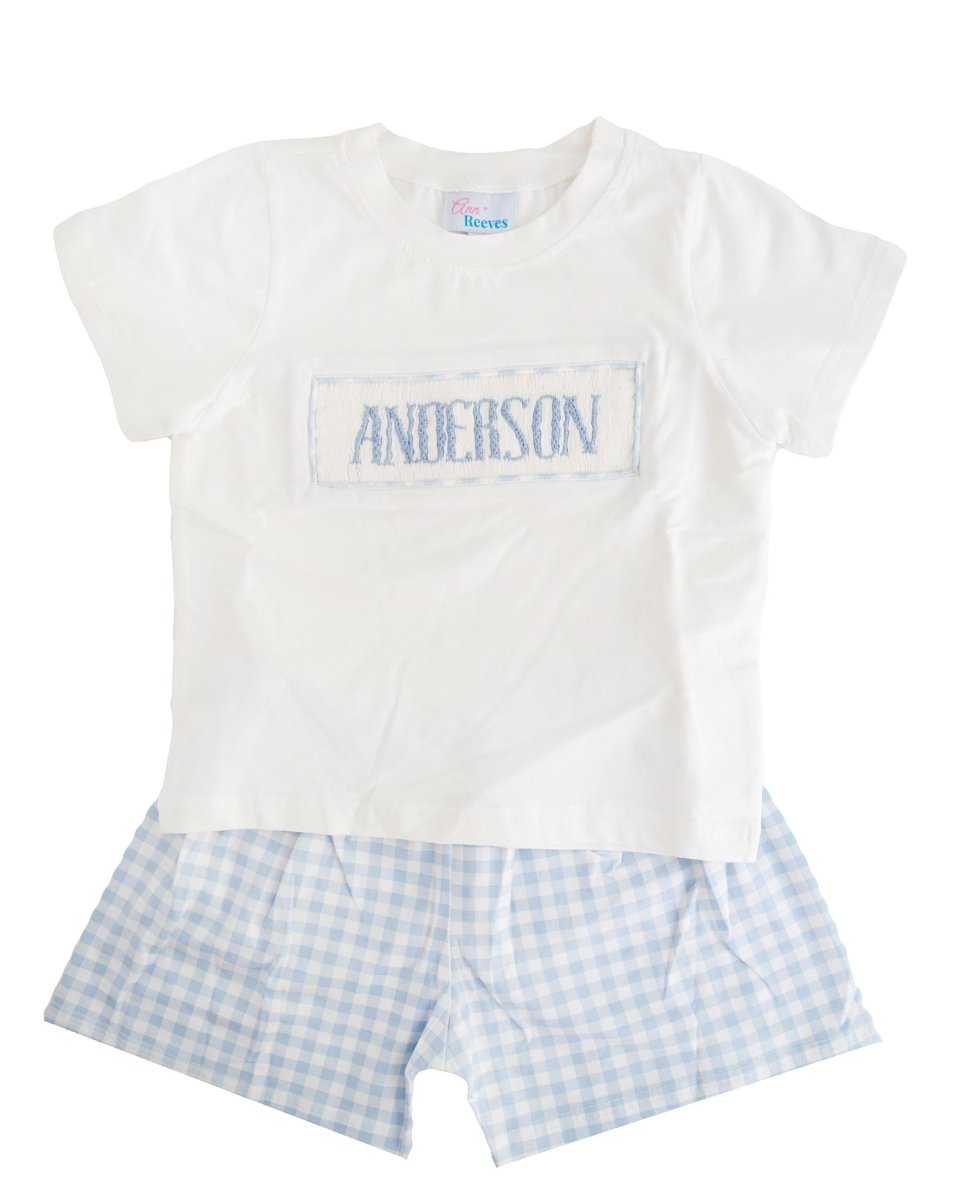 Knit Blue Gingham - Custom Robert Shorts Set - Ann + Reeves Kids